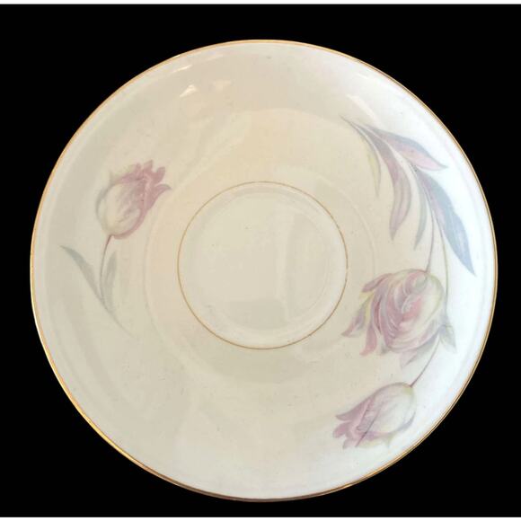 Homer Laughlin Eggshell Nautilus Tulip Footed Cup and Saucer Set Floral Pink EUC - Picture 2 of 4